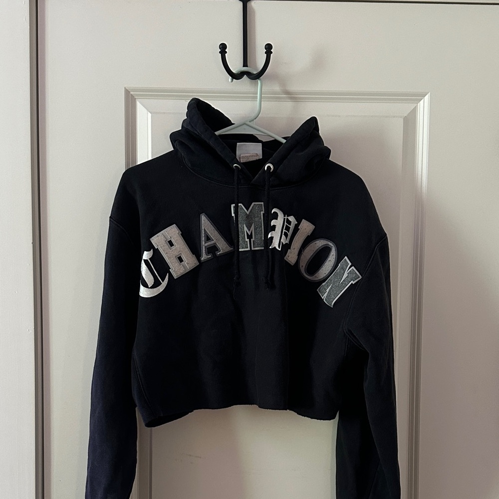Champion Black and Gray Cropped Hoodie